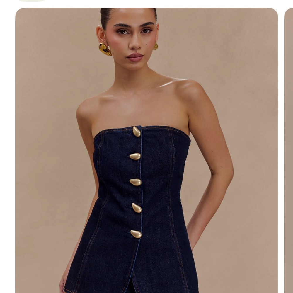 Never Worn Meshki Elegant Dark Denim Strapless Dress